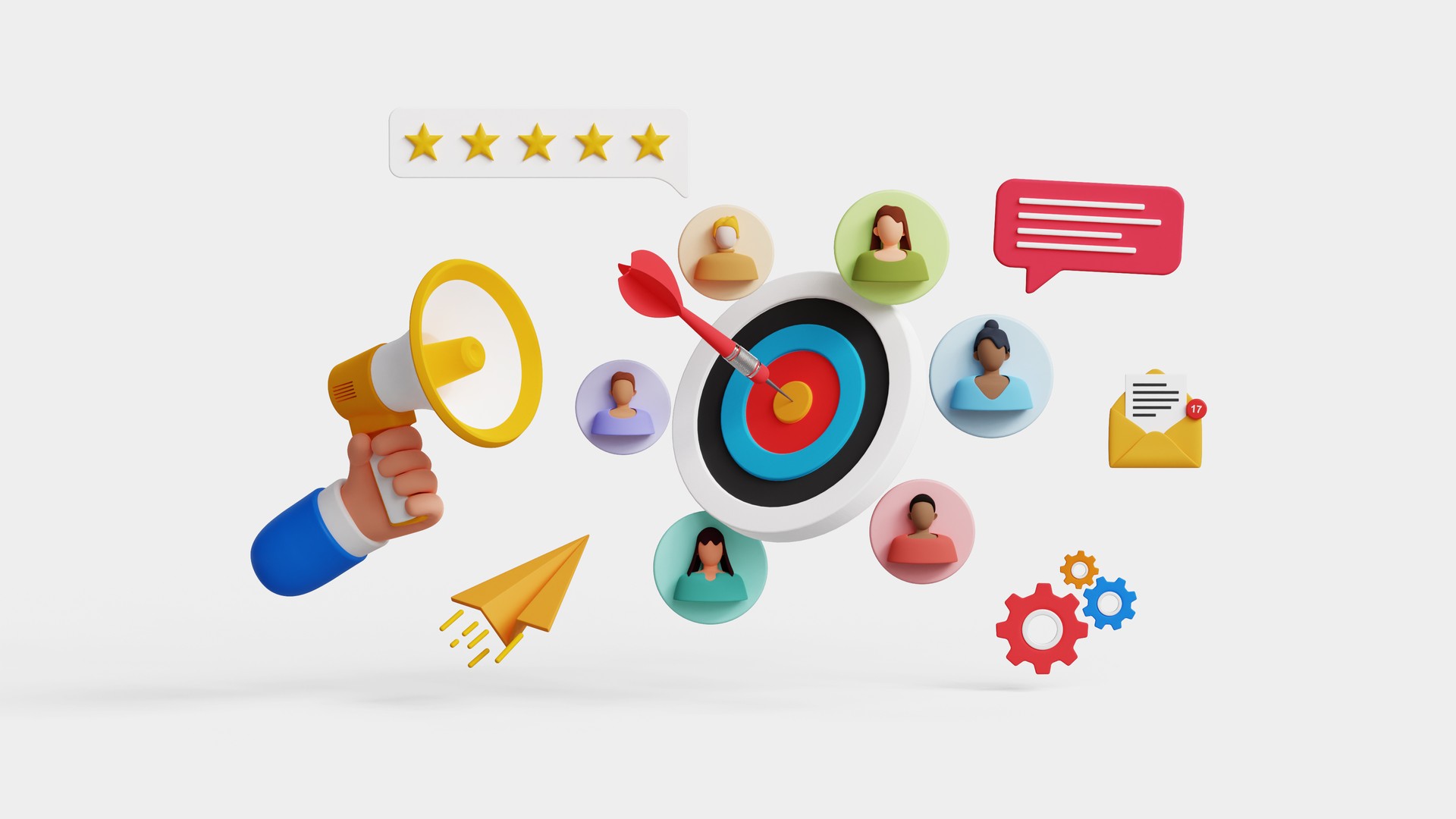 Target audience for advertising. Finding customer or client through social media campaign. Focus group research. Valued customer feedback. 3D illustration